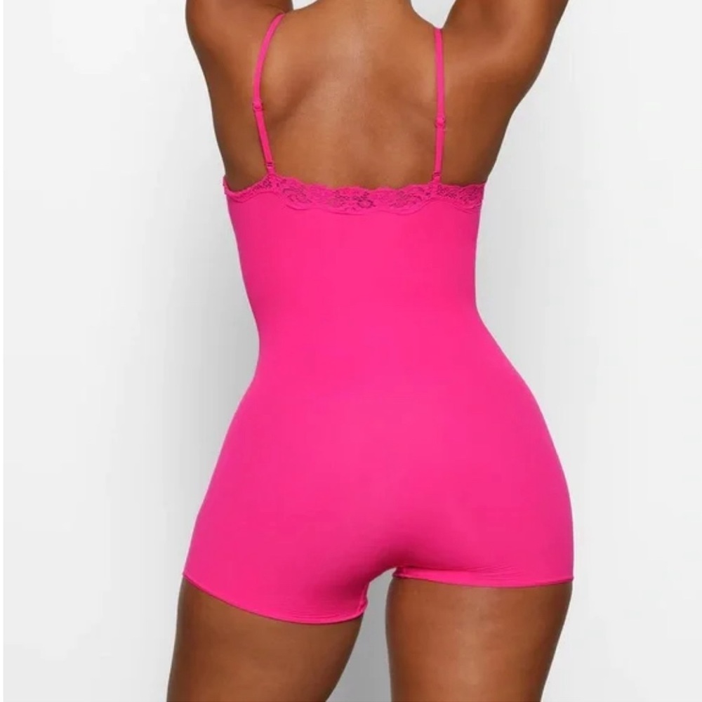 SKIMS Fits Everybody Corded Lace Onesie | Neon Pink